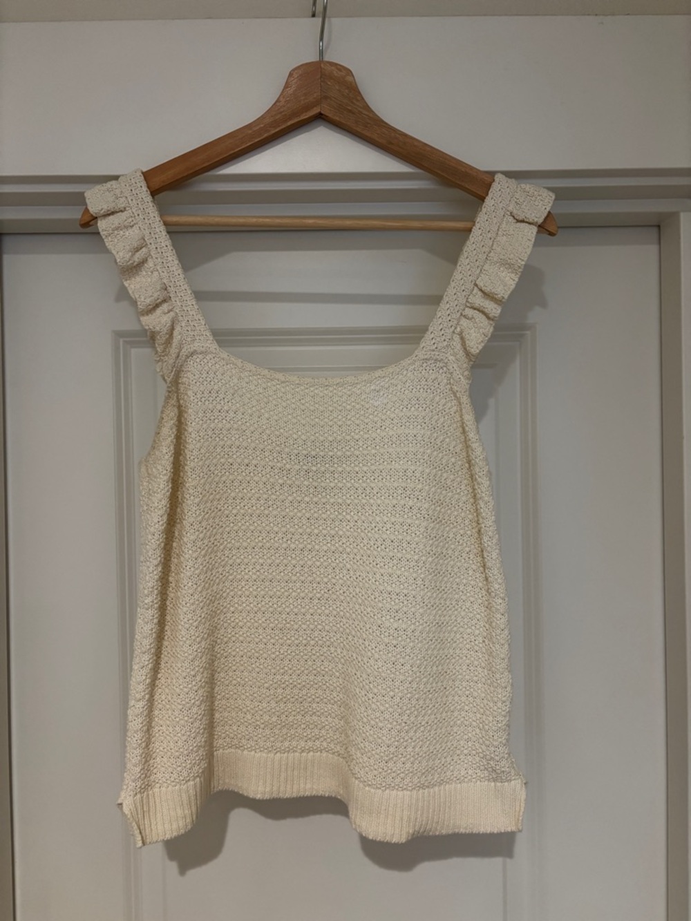 Madewell Cream Knit Ruffle Strap Tank Top